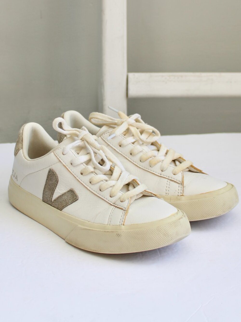 Veja White Lace-Up Sneakers Natural Suede Women's Size 6